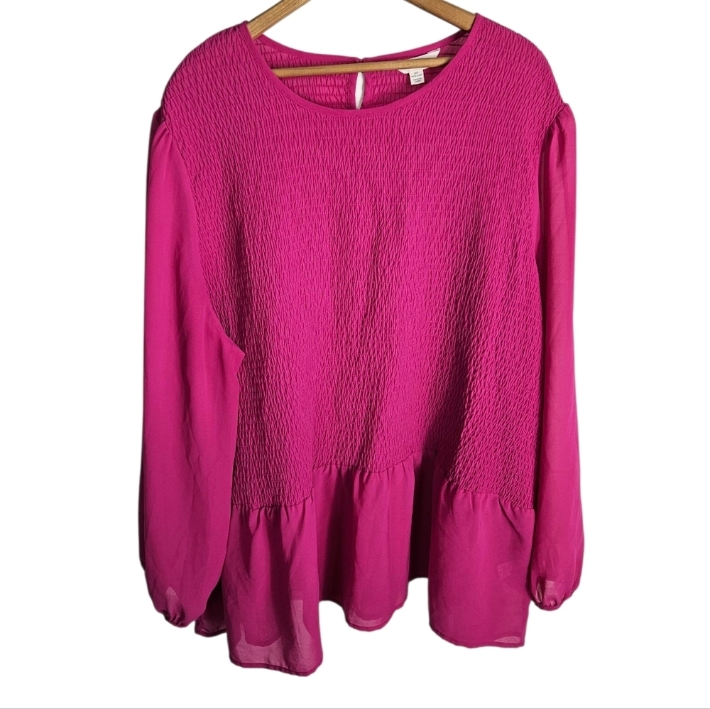 Terra & Sky Pink Smocked Flattering Top, Lightweight and Comfy, 2x
